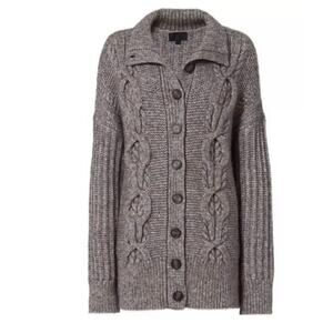 Intermix Gray Brown Carlyle Oversized Cable Knit Wool Cardigan Sweater Size S